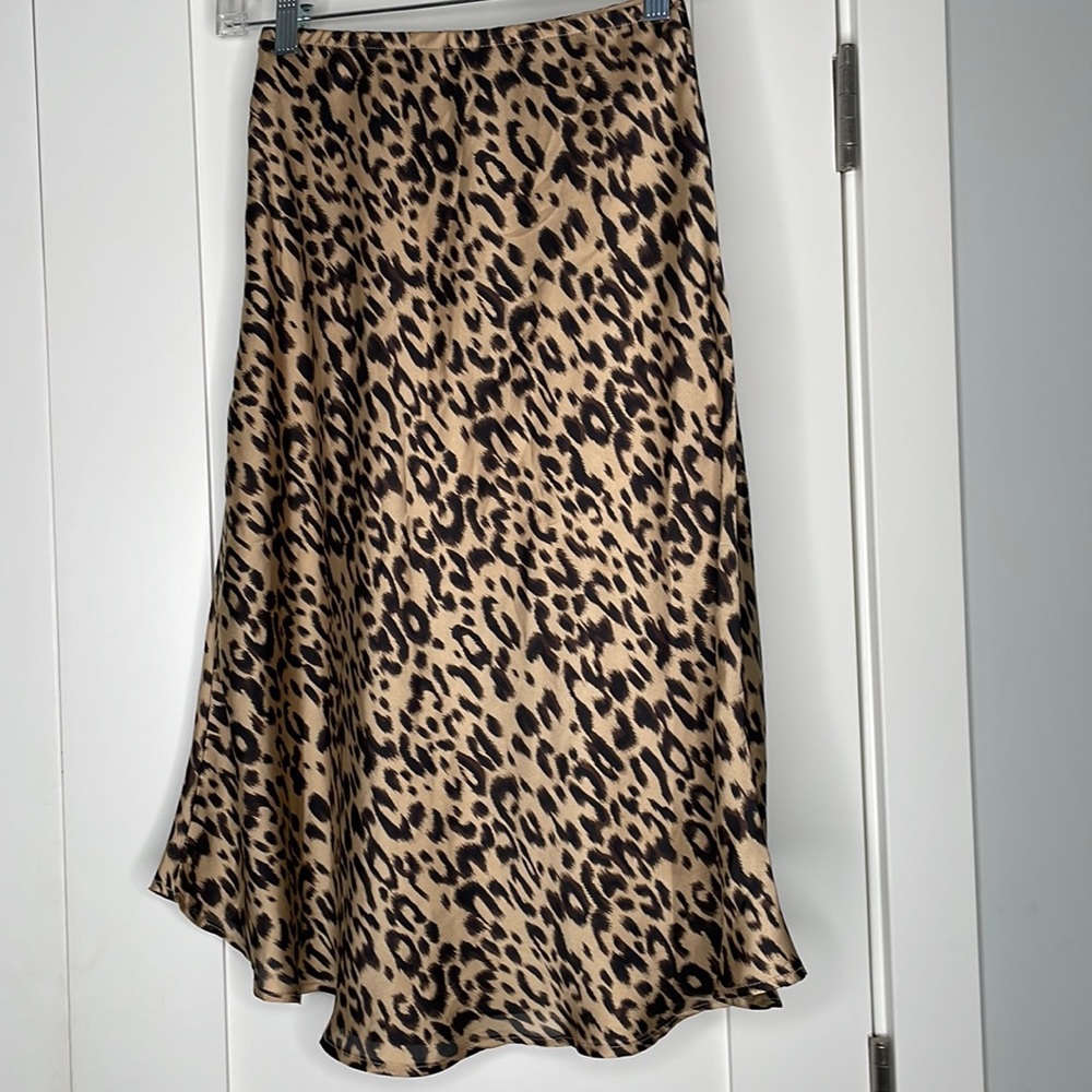 Leopard Print Satin Skirt